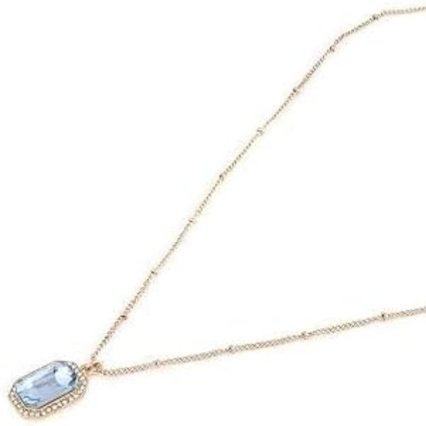 Elegant Blue Gemstone Rectangle Gold Necklace | Dainty Crystal Halo - LA Miraya