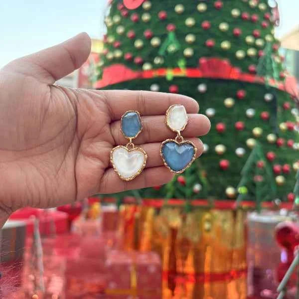 Blue Heart Dangles | Dainty Gold Mismatched Resin Heart Drop Earrings