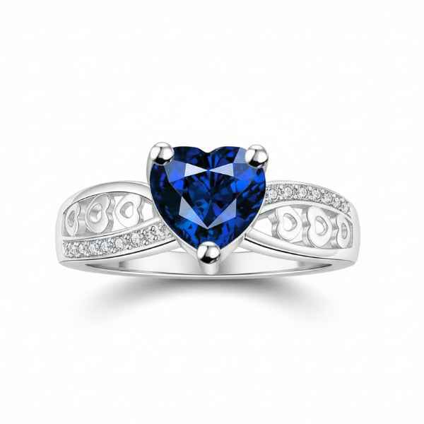 Blue Heart Ring - Shimmering Sapphire Tone Crystal Promise Ring