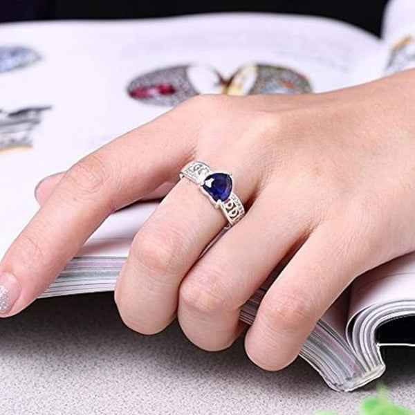 Blue Heart Ring - Shimmering Sapphire Tone Crystal Promise Ring
