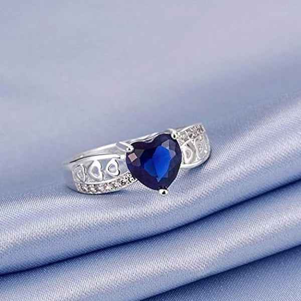 Blue Heart Ring - Shimmering Sapphire Tone Crystal Promise Ring