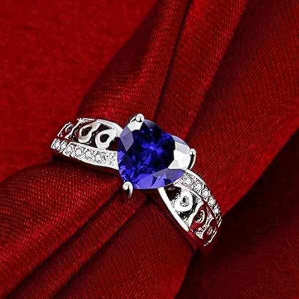 Blue Heart Ring - Shimmering Sapphire Tone Crystal Promise Ring