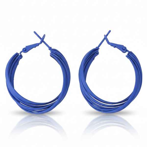 Bold Blue Hoop Earrings: Twisted Design Statement Fashion Jewelry