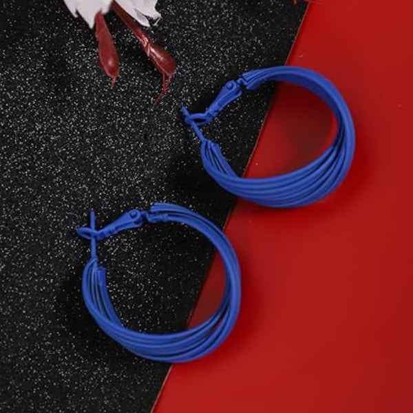 Bold Blue Hoop Earrings: Twisted Design Statement Fashion Jewelry