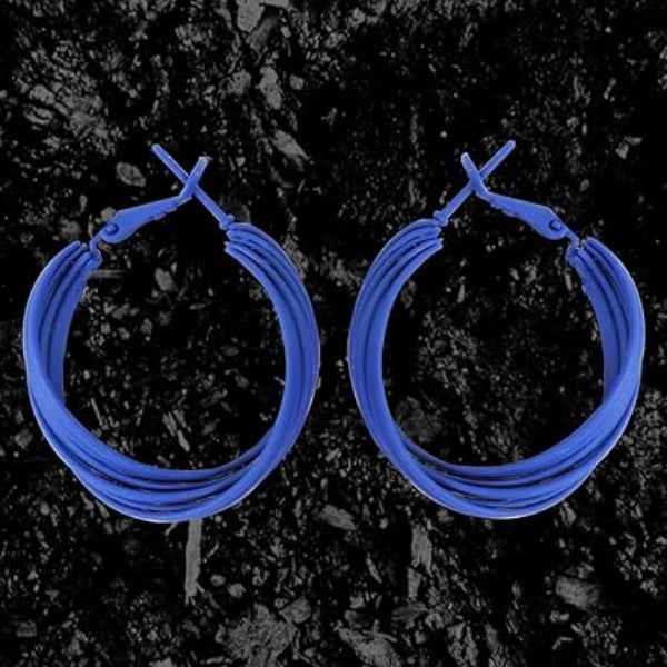 Bold Blue Hoop Earrings: Twisted Design Statement Fashion Jewelry