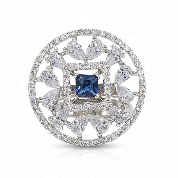 Blue Sapphire Diamond Ring | Art Deco Halo Statement Jewelry Gift
