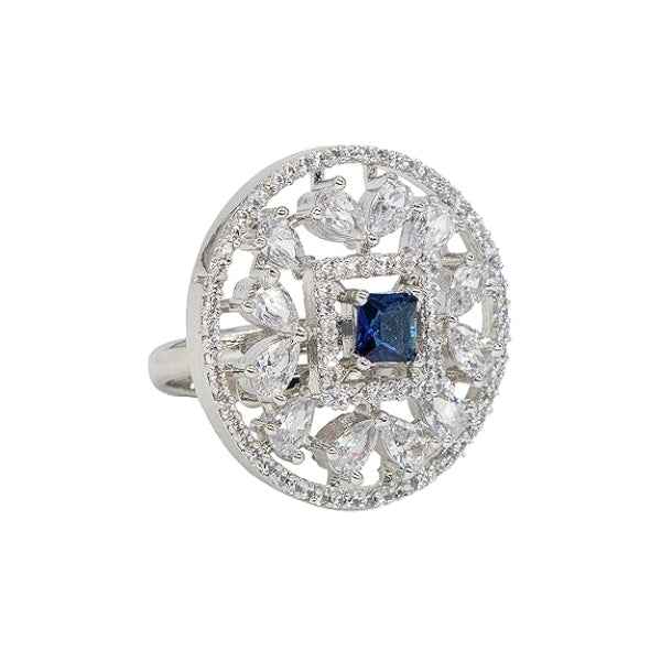 Blue Sapphire Diamond Ring | Art Deco Halo Statement Jewelry Gift