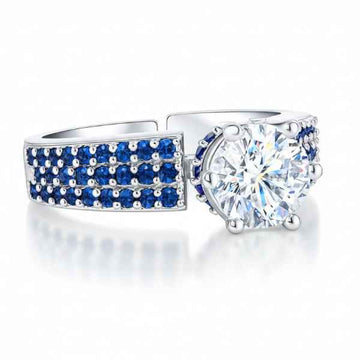 Blue Solitaire Ring | Sparkling silver Plated Adjustable Ring for Her