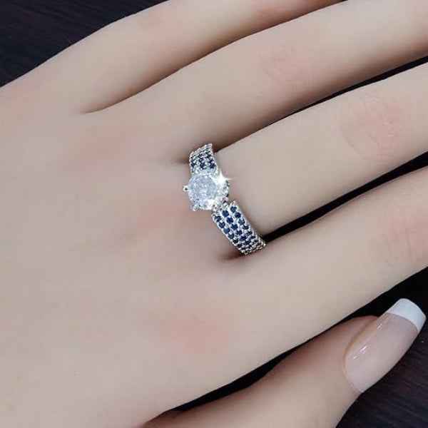 Blue Solitaire Ring | Sparkling silver Plated Adjustable Ring for Her