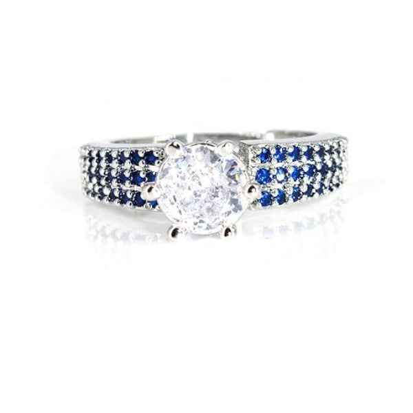 Blue Solitaire Ring | Sparkling silver Plated Adjustable Ring for Her