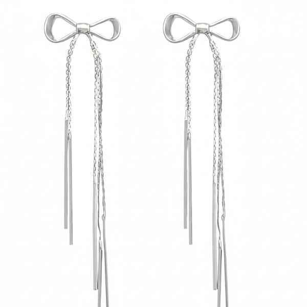 Chic Bow Dangle Earrings: Chain Tassel Silver Drop Jewelry