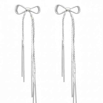 Chic Bow Dangle Earrings: Chain Tassel Silver Drop Jewelry