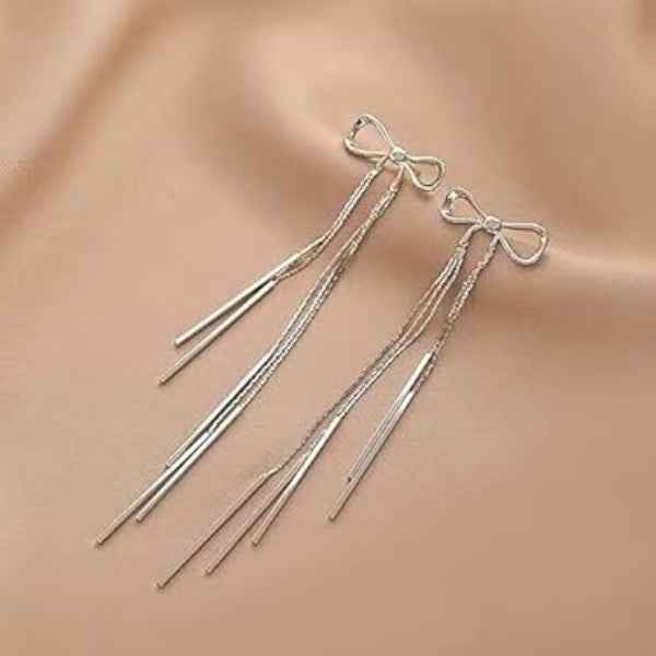 Chic Bow Dangle Earrings: Chain Tassel Silver Drop Jewelry