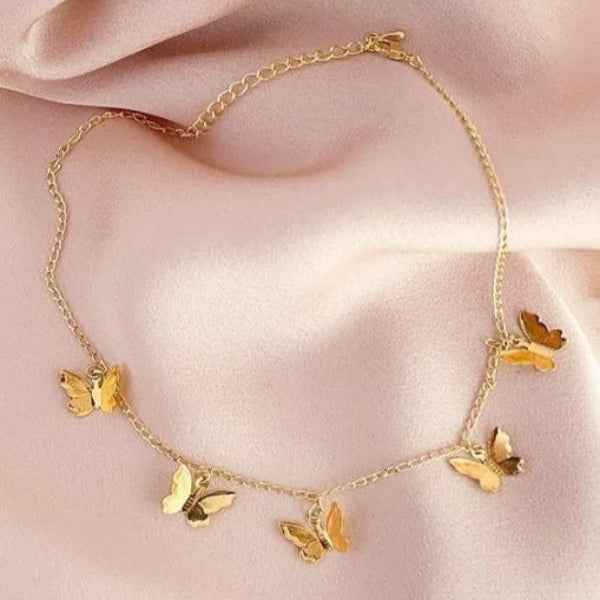 Dainty Butterfly Choker | Gold Dangle Necklace | Delicate Charm Jewelry