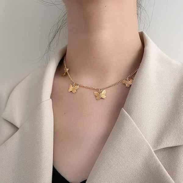 Dainty Butterfly Choker | Gold Dangle Necklace | Delicate Charm Jewelry