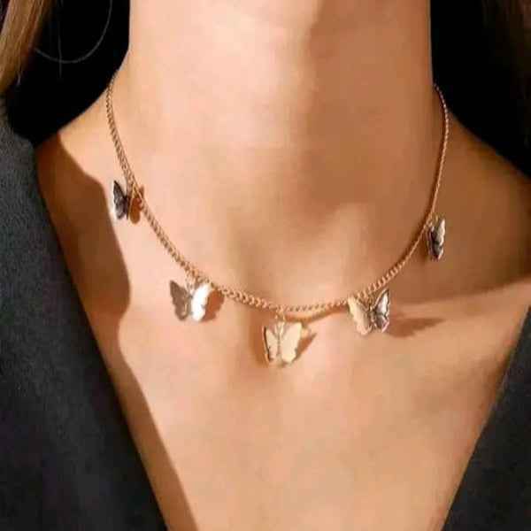 Dainty Butterfly Choker | Gold Dangle Necklace | Delicate Charm Jewelry