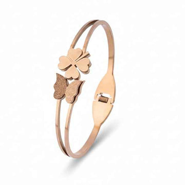 Butterfly Clover Bangle: Rose Gold Lucky Charm Bracelet for Women
