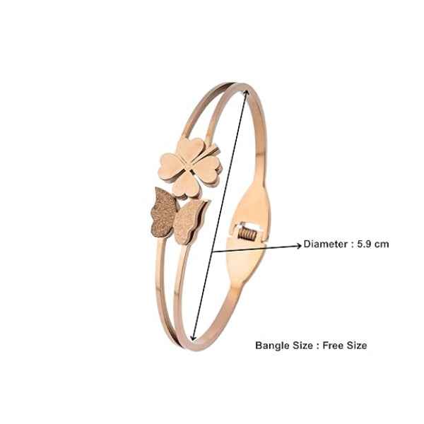 Butterfly Clover Bangle: Rose Gold Lucky Charm Bracelet for Women
