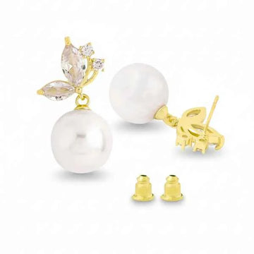 Gold Butterfly Crystal Pearl Earrings | Dangle Drop Jewelry