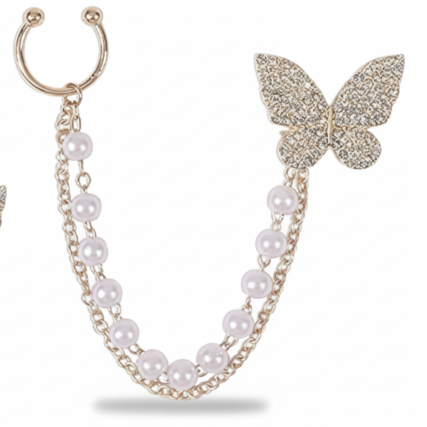 Chic Butterfly Ear Cuff: Pearl Chain Gold Stud Set Jewelry