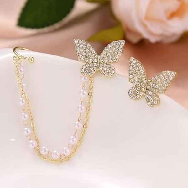 Chic Butterfly Ear Cuff: Pearl Chain Gold Stud Set Jewelry