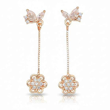 Butterfly Flower Drops | Dainty Rose Gold Crystal Floral Dangle Jewelry