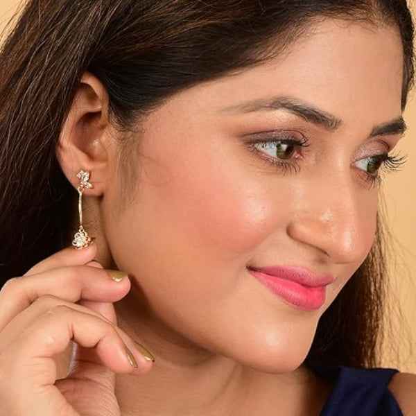 Butterfly Flower Drops | Dainty Rose Gold Crystal Floral Dangle Jewelry