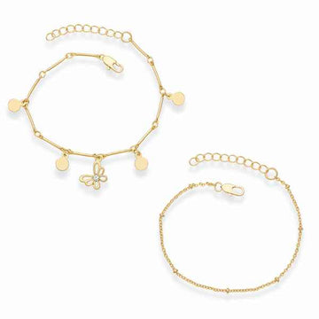 Butterfly Gold Anklet Set - Layered Bead Chain Bracelet for Women