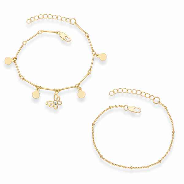 Butterfly Gold Anklet Set - Layered Bead Chain Bracelet for Women