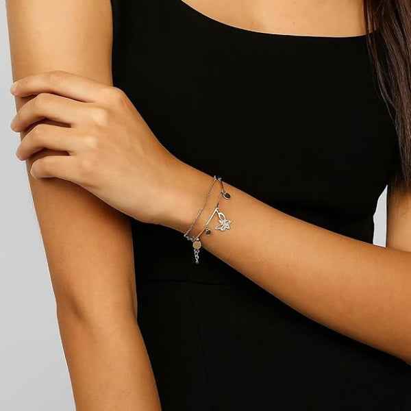 Butterfly Gold Anklet Set - Layered Bead Chain Bracelet for Women