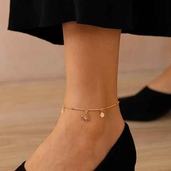Butterfly Gold Anklet Set - Layered Bead Chain Bracelet for Women