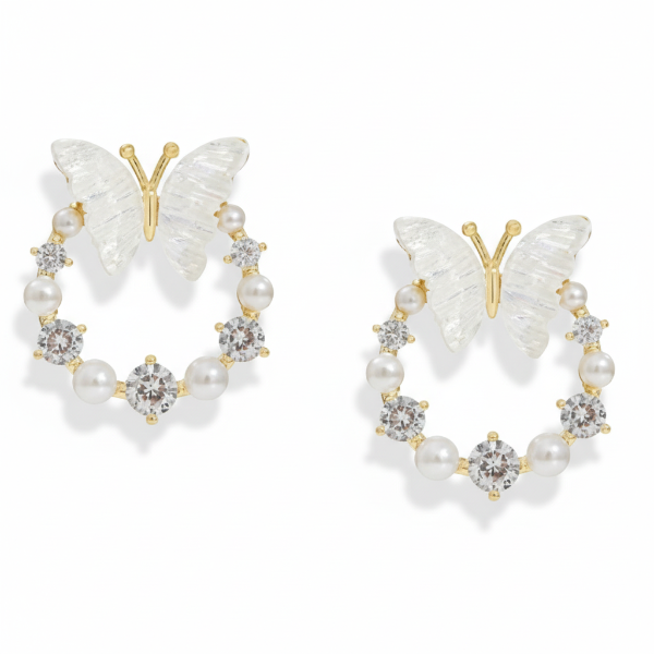 Stylish Butterfly Hoop Earrings | 14k Gold Plated Cubic Zirconia Gift