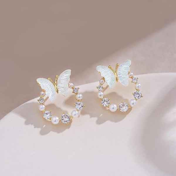 Stylish Butterfly Hoop Earrings | 14k Gold Plated Cubic Zirconia Gift