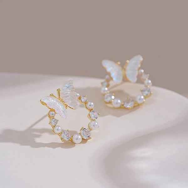 Stylish Butterfly Hoop Earrings | 14k Gold Plated Cubic Zirconia Gift