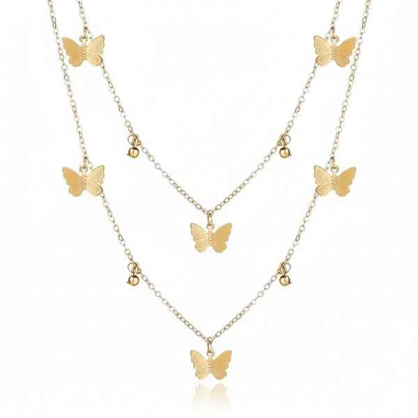 Dainty Butterfly Necklace | Layered Gold Pendant Jewelry Choker Set