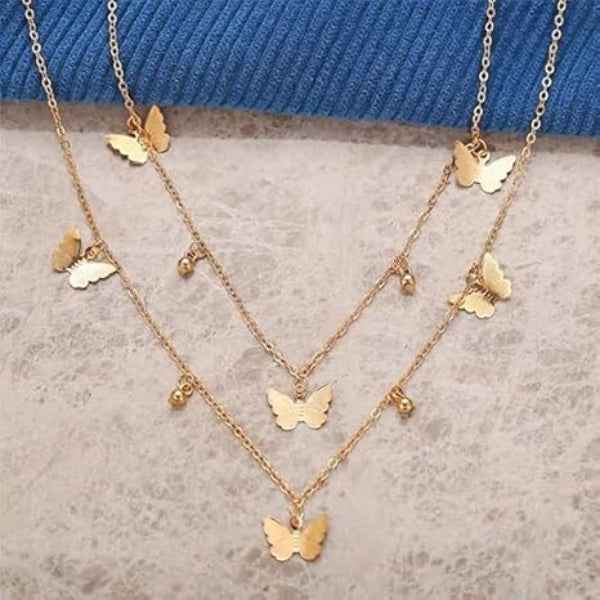 Dainty Butterfly Necklace | Layered Gold Pendant Jewelry Choker Set