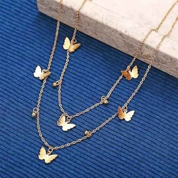 Dainty Butterfly Necklace | Layered Gold Pendant Jewelry Choker Set