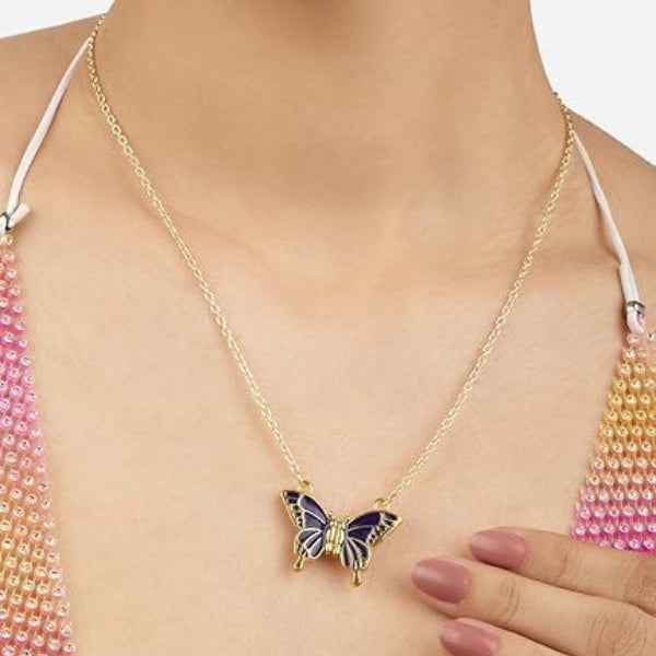 Butterfly Necklace | Gold Chain Enamel Pendant – Dainty Charm Jewelry