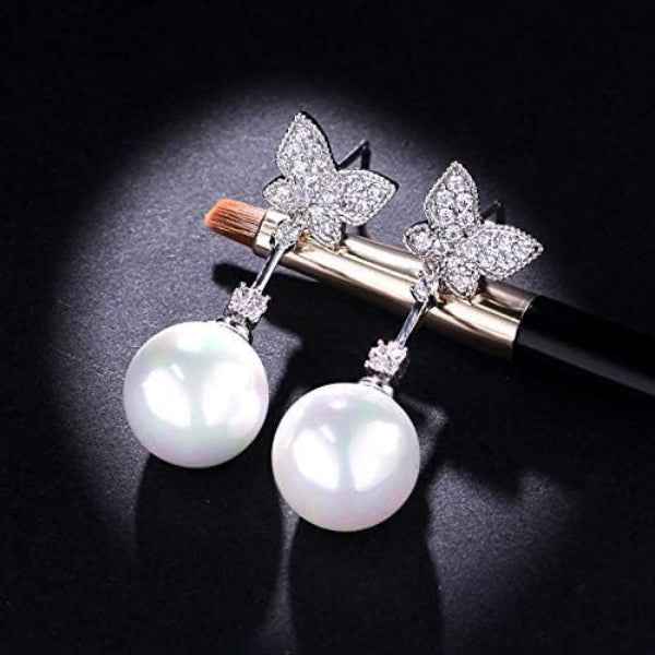 Crystal Butterfly Pearl Dangle Earrings | Premium Designer Jewelry