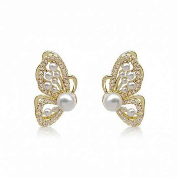 Butterfly Pearl Earrings - Gold Butterfly Studs & Crystal Wing Jewelry