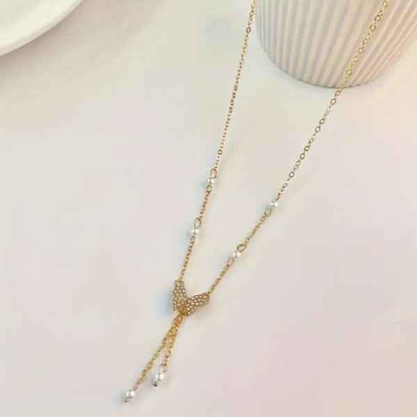 Butterfly Pearl Necklace | Dainty Gold Butterfly Y-Necklace Charm