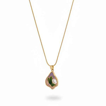Butterfly Pearl Necklace - Shimmering Enamel Gold Plated Pendant
