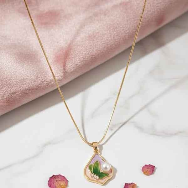 Butterfly Pearl Necklace - Shimmering Enamel Gold Plated Pendant