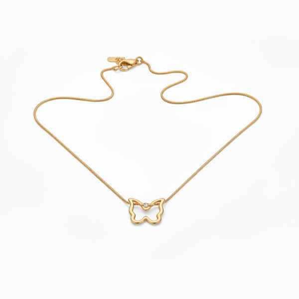 Gold Butterfly Pendant Necklace - Shimmering Open Moth Snake Chain