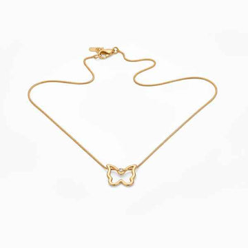 Gold Butterfly Pendant Necklace - Shimmering Open Moth Snake Chain