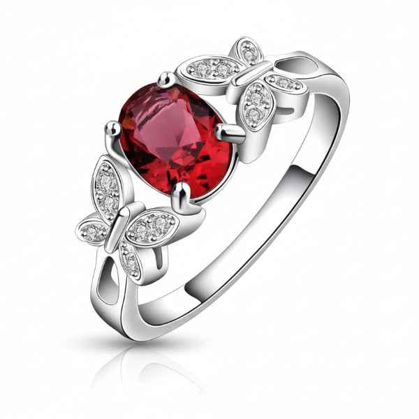 Stunning Butterfly Ruby Color Silver Ring | Romantic Jewelry Gift