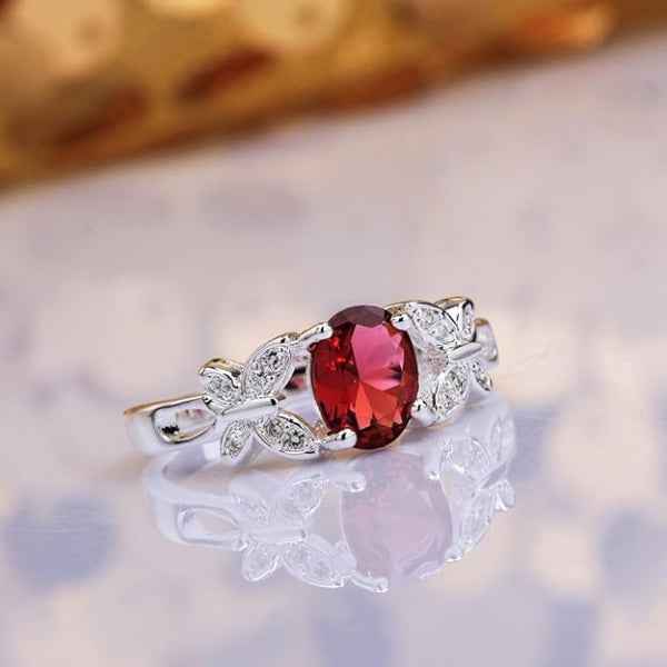 Stunning Butterfly Ruby Color Silver Ring | Romantic Jewelry Gift