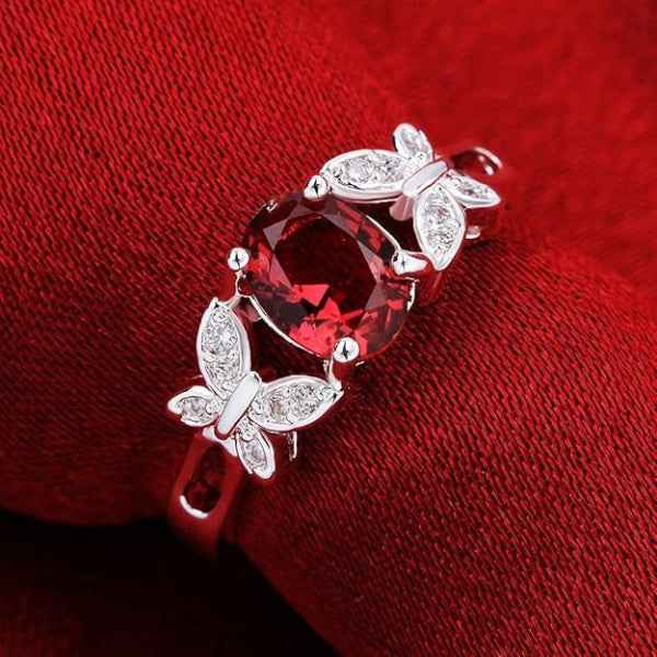 Stunning Butterfly Ruby Color Silver Ring | Romantic Jewelry Gift