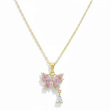 Shimmering Gold Butterfly Necklace | Adjustable Lariat Clover Jewelry