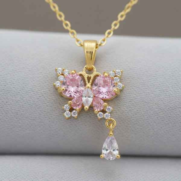 Shimmering Gold Butterfly Necklace | Adjustable Lariat Clover Jewelry